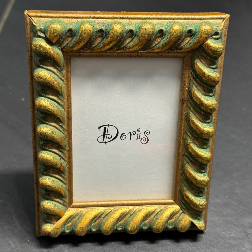 Vintage Ornate Gold and Green Rope Twist Miniature Picture Frame 3.5x4.5